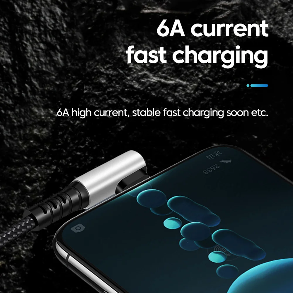 25CM 50CM Short USB C Cable 6A Double Elbow USB C To Type C Fast Charging Cable Power Bank Wire For iPhone 15 USB Type C Cable