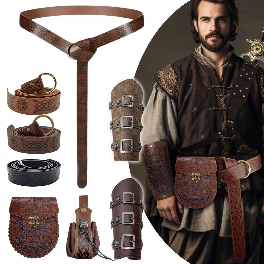 Halloween Medieval Belt Viking Knight Costume Cosplay Accessories for Men Women Steampunk Medieval Corset Waistband Pouch Bags