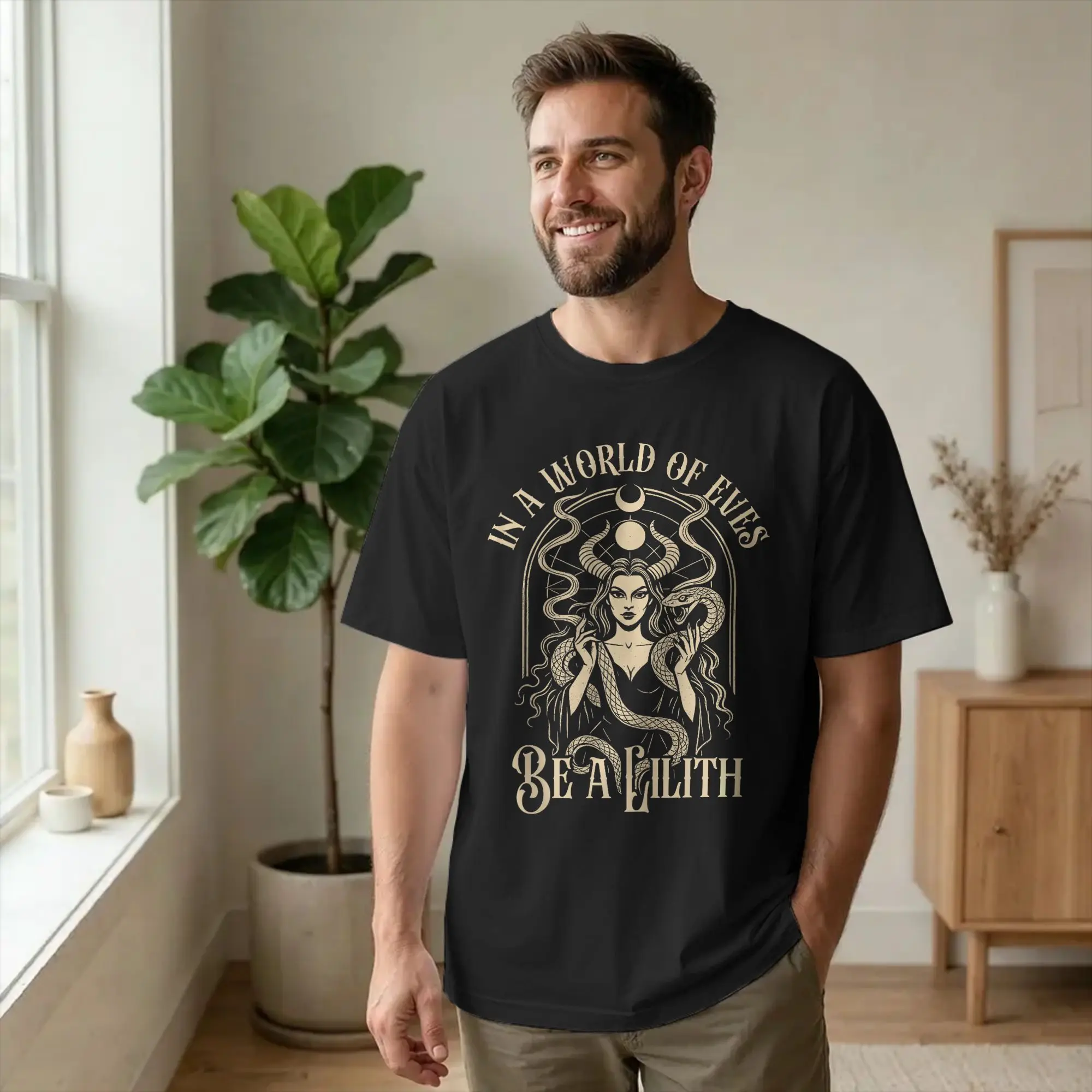 Vintage In A World of Eves Be A Lilith T-Shirt Men Pure Cotton T Shirt Jewish Hebrew Short Sleeve Tee Shirt Big Size Clothing