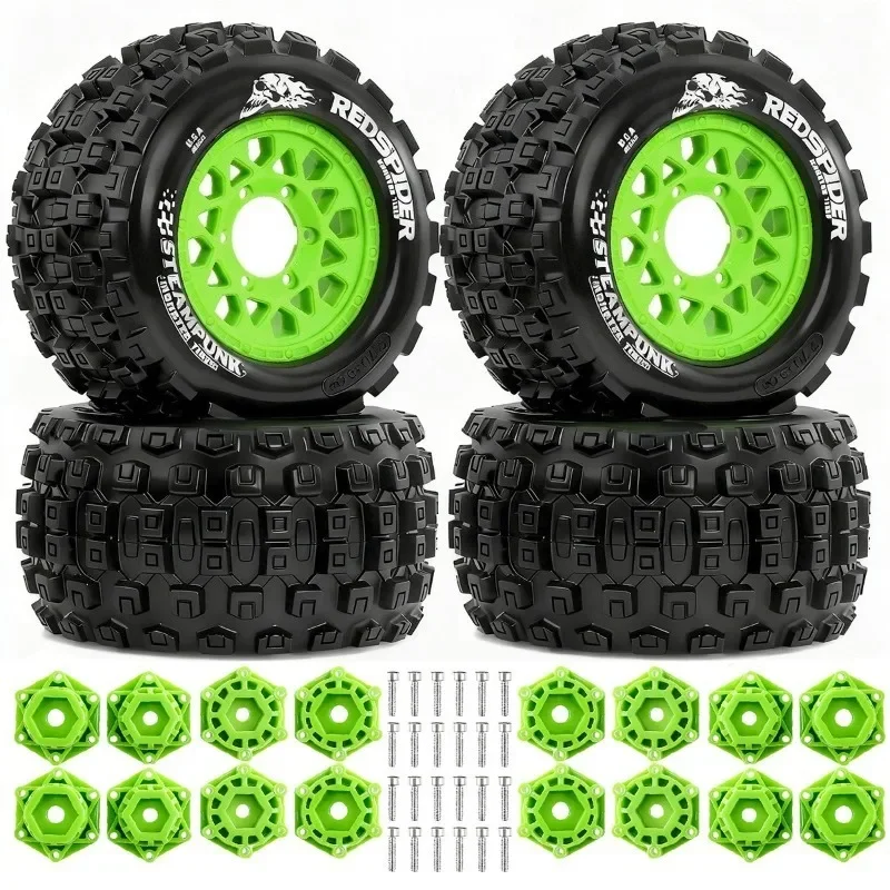 4 stuks 128mm 1/10 Monster Stunt Truck algemene Band 12mm en 14mm Hex voor TRXS MAXX ARRMA Graniet KRATON Outcast Tamiya Losi Rood