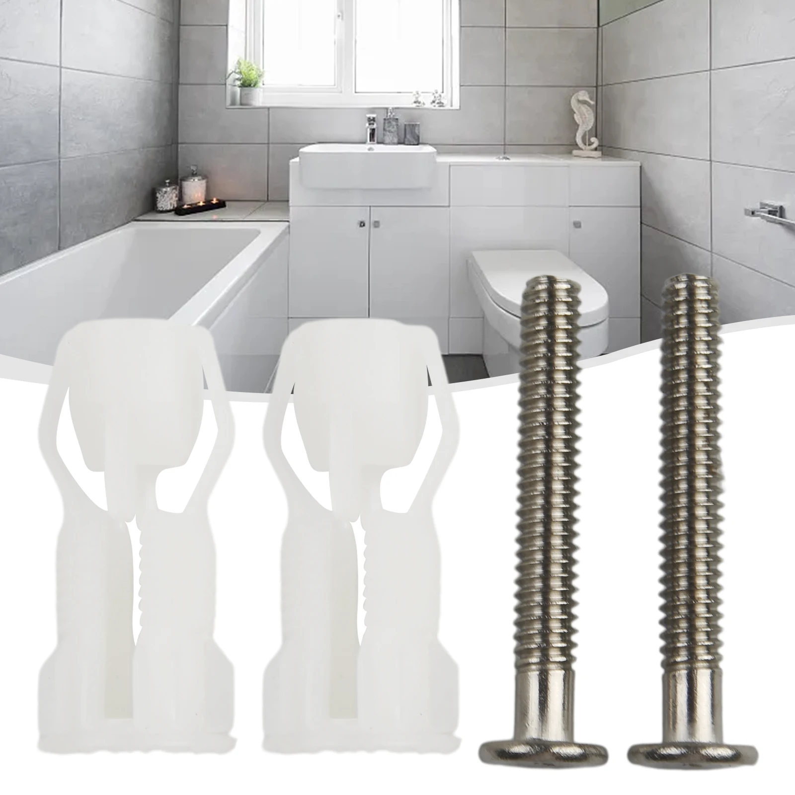 Perno de fijación de tapa de inodoro, accesorios de tuerca de tornillo de expansión de nailon de acero inoxidable, tornillo de bisagra de tapa blanca, fijación de orificio de inodoro, 2 uds.
