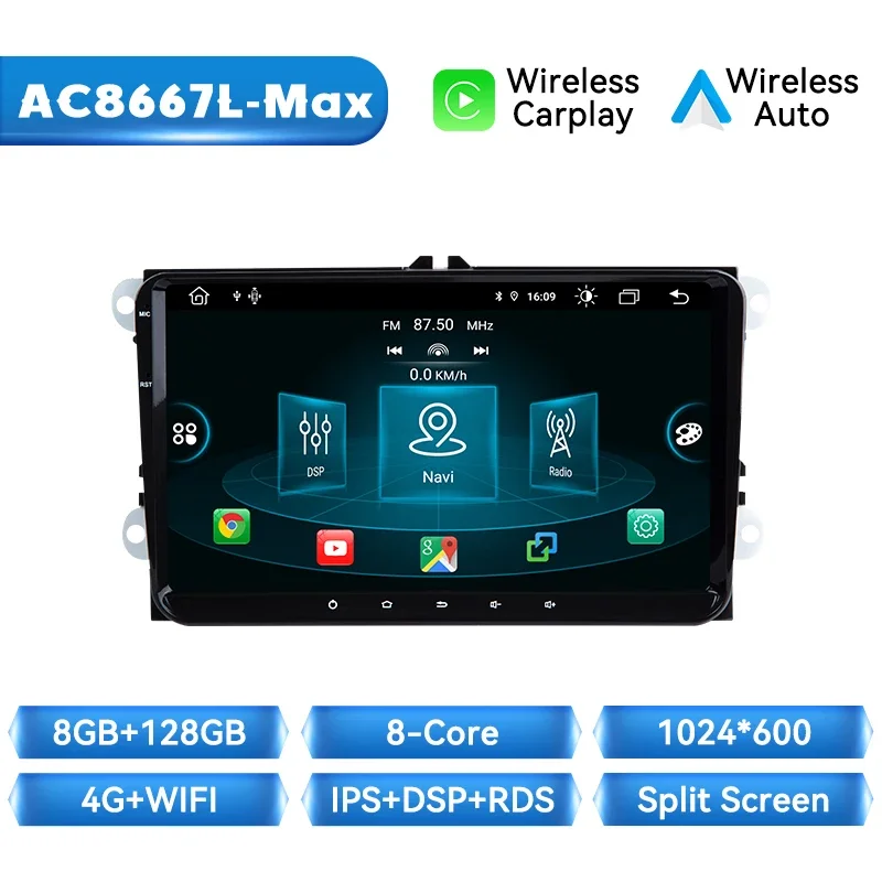 Wireles Carplay Android 14 Auto Radio Speler Voor Amarok Volksagen Vw Passat B6 Golf 5 6 Skoda Octavia 2 Prachtige 2 Seat Leon Gps