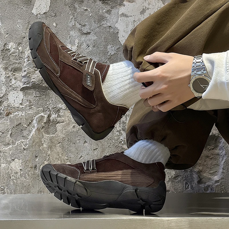 New Men Frosted Suede Casual Shoes Featuring Exquisite Stitching Wide Shoelaces Anti Slip Soft Lightweight Outdoor Hiking Shoes