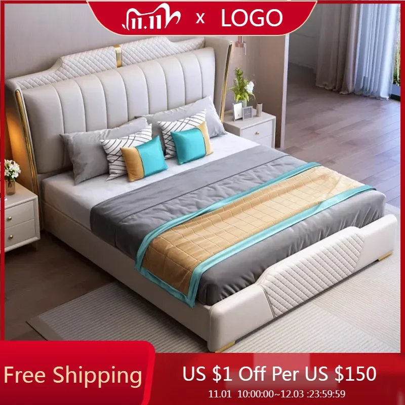 

Nordic Royal Double Bed Wood King Drawers Luxury Headboard Double Bed Boys Sleeping Cama Matrimonio Furniture For Bedroom