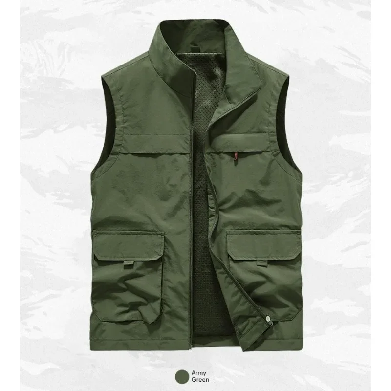 Tactical Vest Sleeveless Jacket Embroidered Large Size Men's Windbreaker Work Hunting Denim Fishing Clothing Waterproof Summer