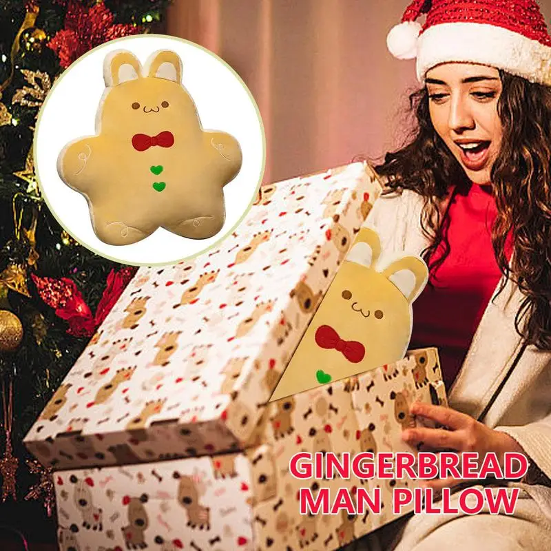 Gingerbread Man Pillow Stuffed Bunny Christmas Throw Pillow Gingerbread Plush Christmas Decorative Pillows Bunny Plush For