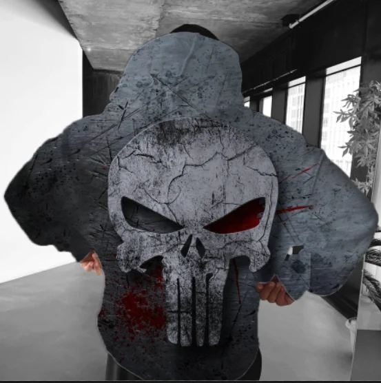 

New Villain Hero Frank Castle Punisher 3D Printed Hoodie Cosplay Loose Hooded Hoodie Large Street Style Student Clothing