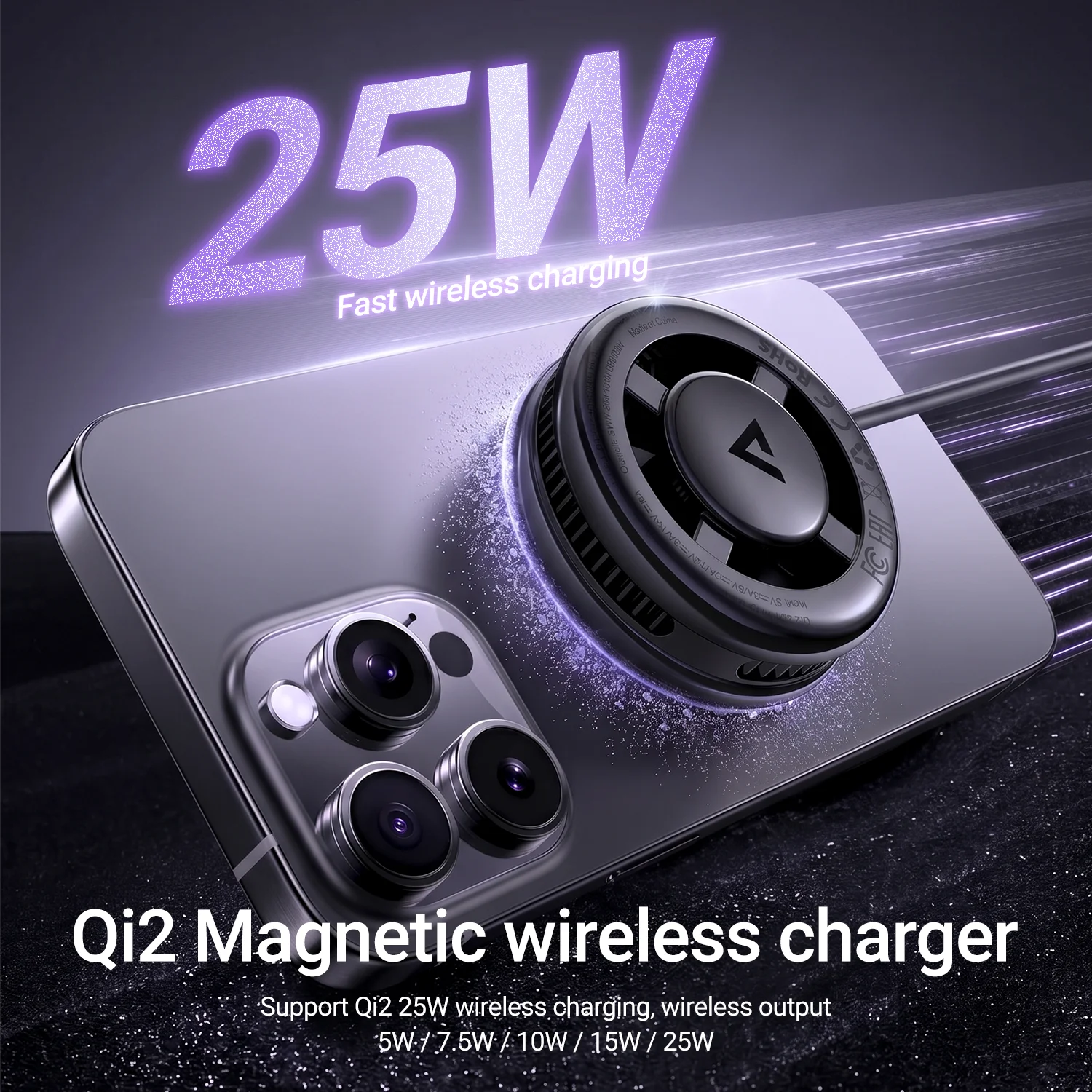 ACEFAST Qi2 25W Magnetyczna Bezprzewodowa Ładowarka Szybkiego Ładowania z Chłodzeniem do Gier 2w1 Radiator Adapter do Telefonu iPhone 17 16 — zdjęcie produktu 2