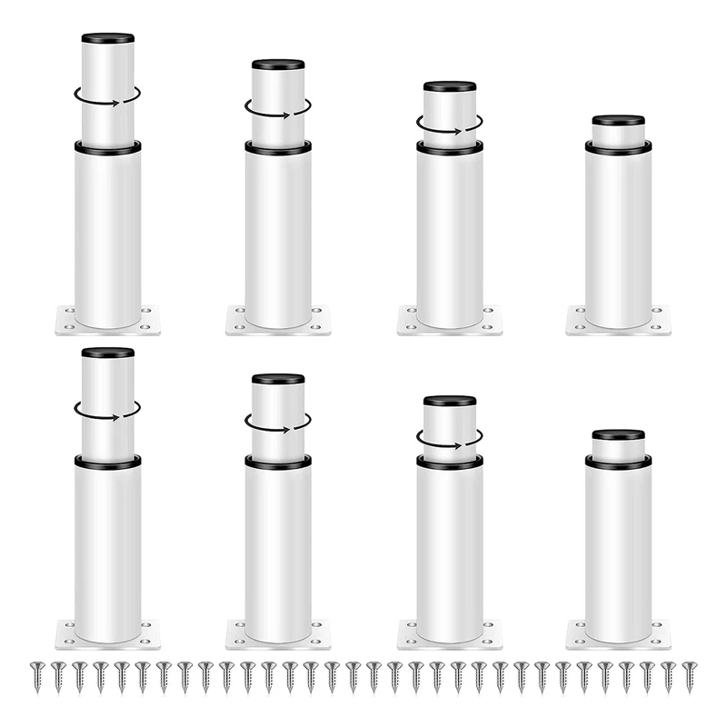 8 Piece Adjustable Furniture Legs, Cabinet Feet Height Adjustable 120 Mm -180 Mm White