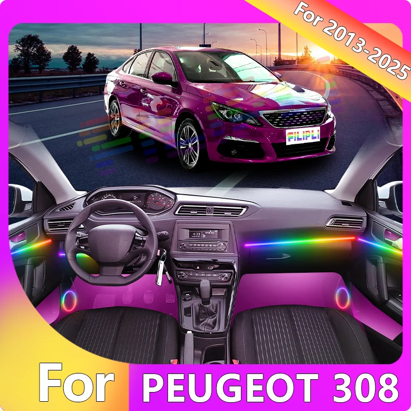

FILIPLI For The PEUGEOT 308 For 2018 Multi Colour RGB Voice Control Car LED Mood Light Cyberpunk Music Sync Car Ambient Lights