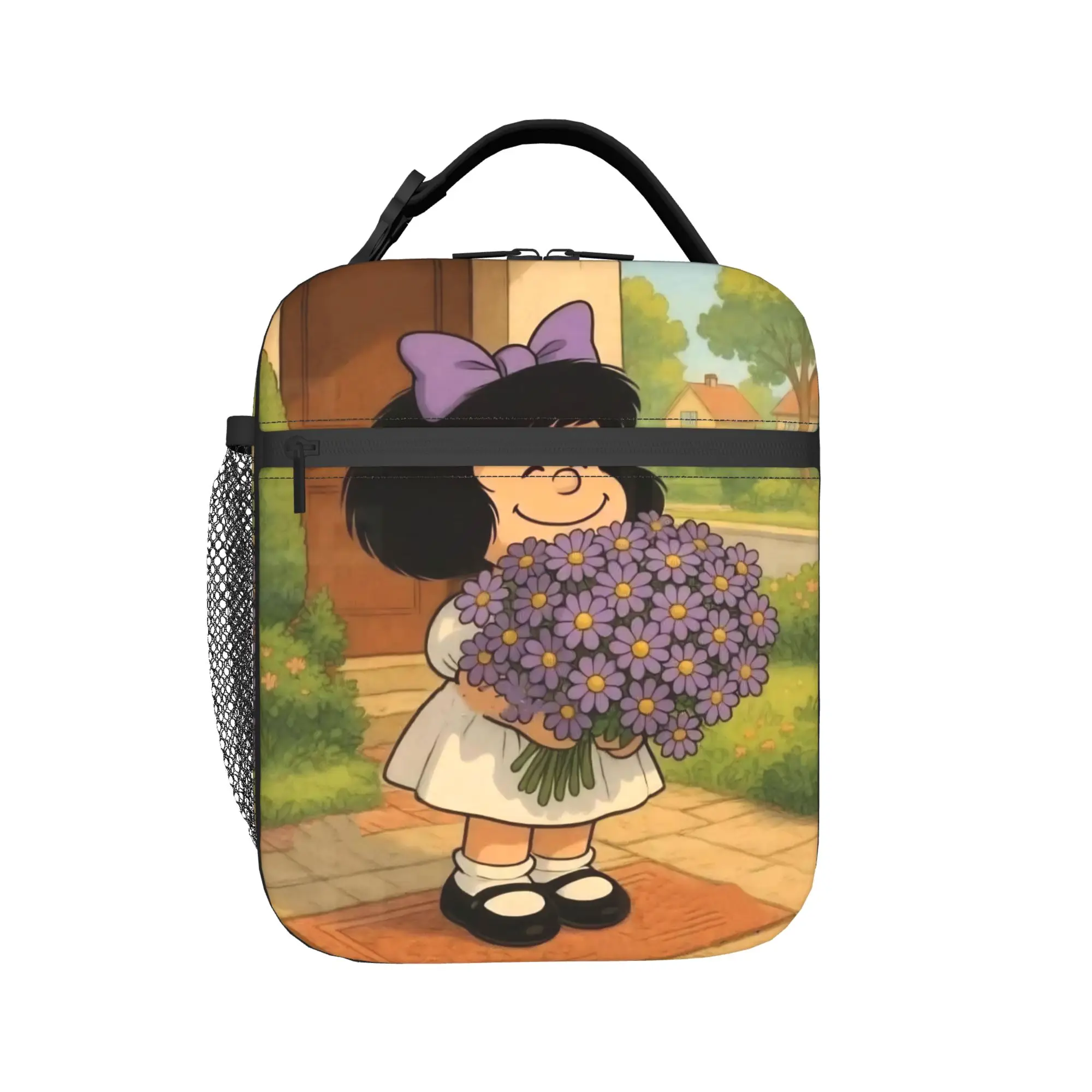Mafaldas Flowers Anime Insulated Lunch Bags Large  Meal Container Thermal Bag Tote Lunch Box School  Outdoor Girl Boy