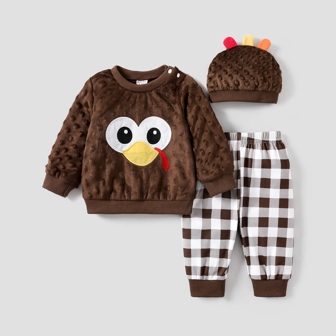 PatPat 3pcs Baby Girl/Boy Thanksgiving Childlike Style Set