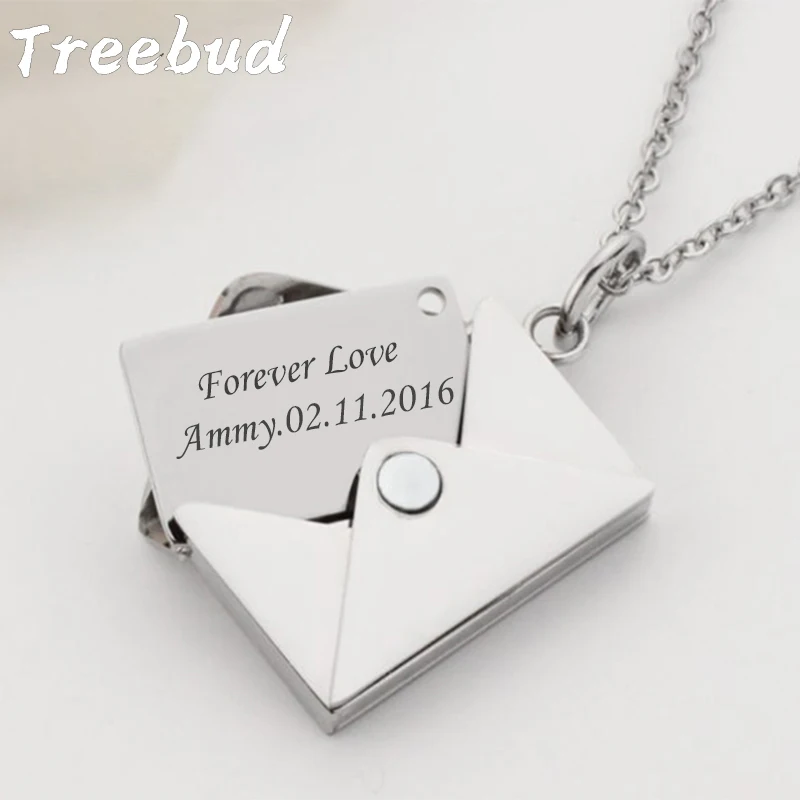 

Treebud Custom Envelope Necklace Stainless Steel Laser Engrave Photo Texts Pictures Pendant Lover Family Friends Jewelry Gifts