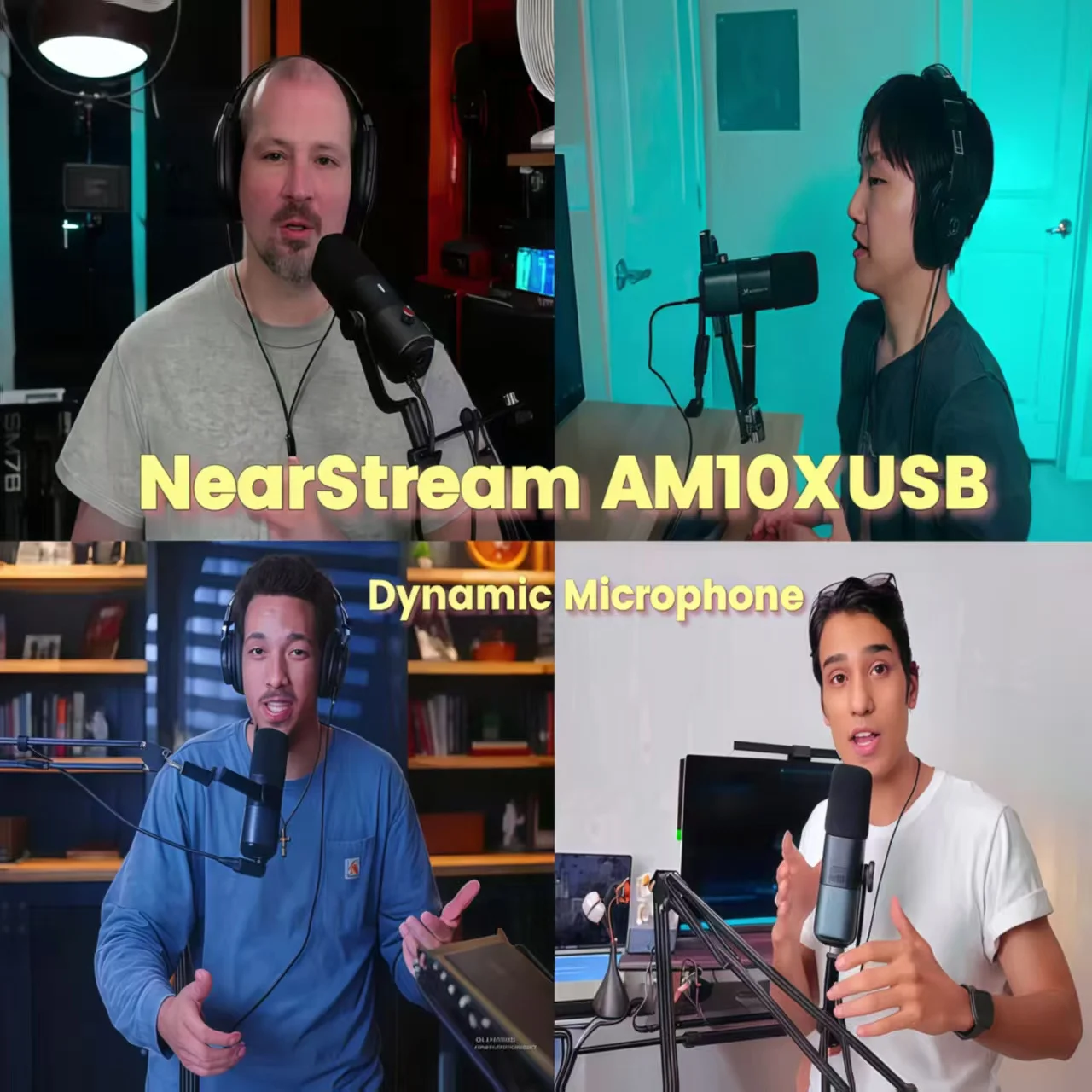 Mikrofon Dinamis NearStream USB XLR dengan Boom Arm Profesional untuk PC, Set Studio Gaming, Rekaman Podcast, dan Streaming