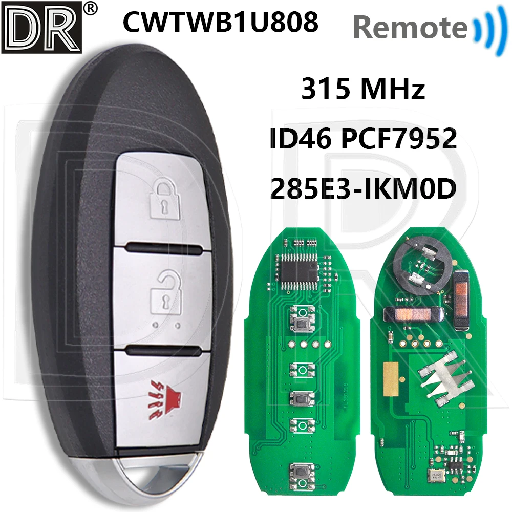 

Great ID46 PCF7952 315MHz CWTWB1U808 285E3-IKM0D Keyless Go Car Remote Key For Nissan Cube Juke Quest Leaf Versa 2011-2017