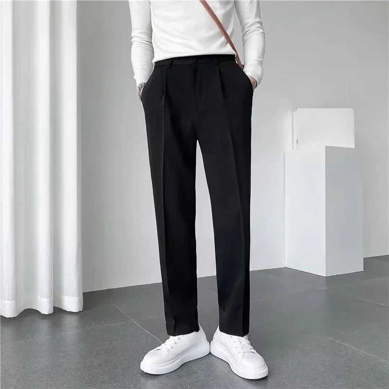 

Tressed Fluid Business Draped Man Suits Pants Social Tailoring Trousers For Men Slim Fit Fashion Clothing Novelties Cheap Up