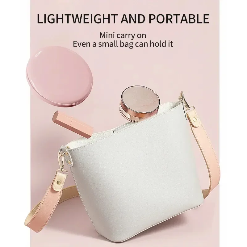 Mini Miroir de Maquillage de Poche Pliable, Portable, avec Lumière LED, Rond, Compact, Grossissant 10X, Rose, Noir, Vanité