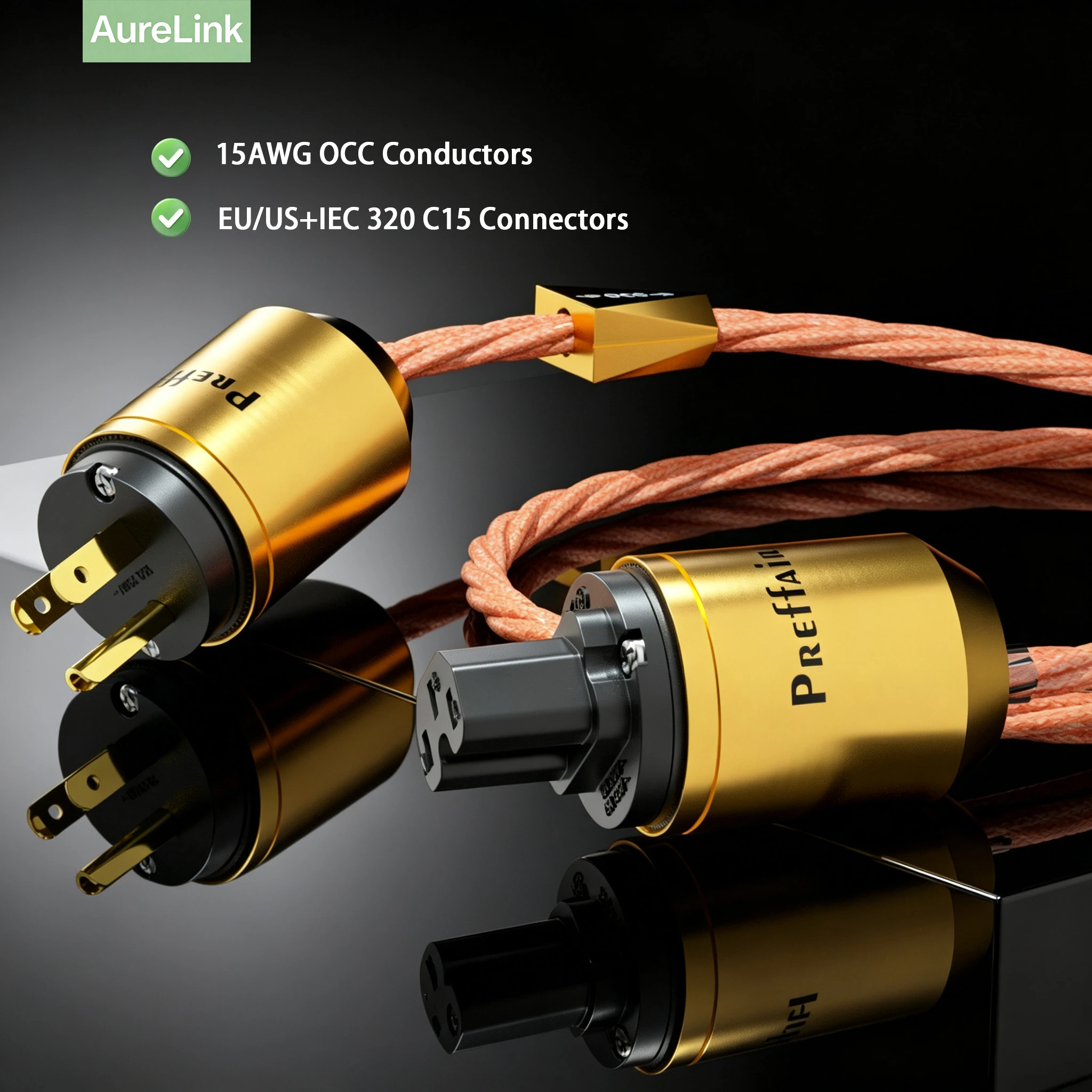 Hifi Power Cable OCC Copper AC Power Cables 15AWG US/AU/EU Power Cable C15 Connectors for Audiophile Subwoofer, Turntable, AMP
