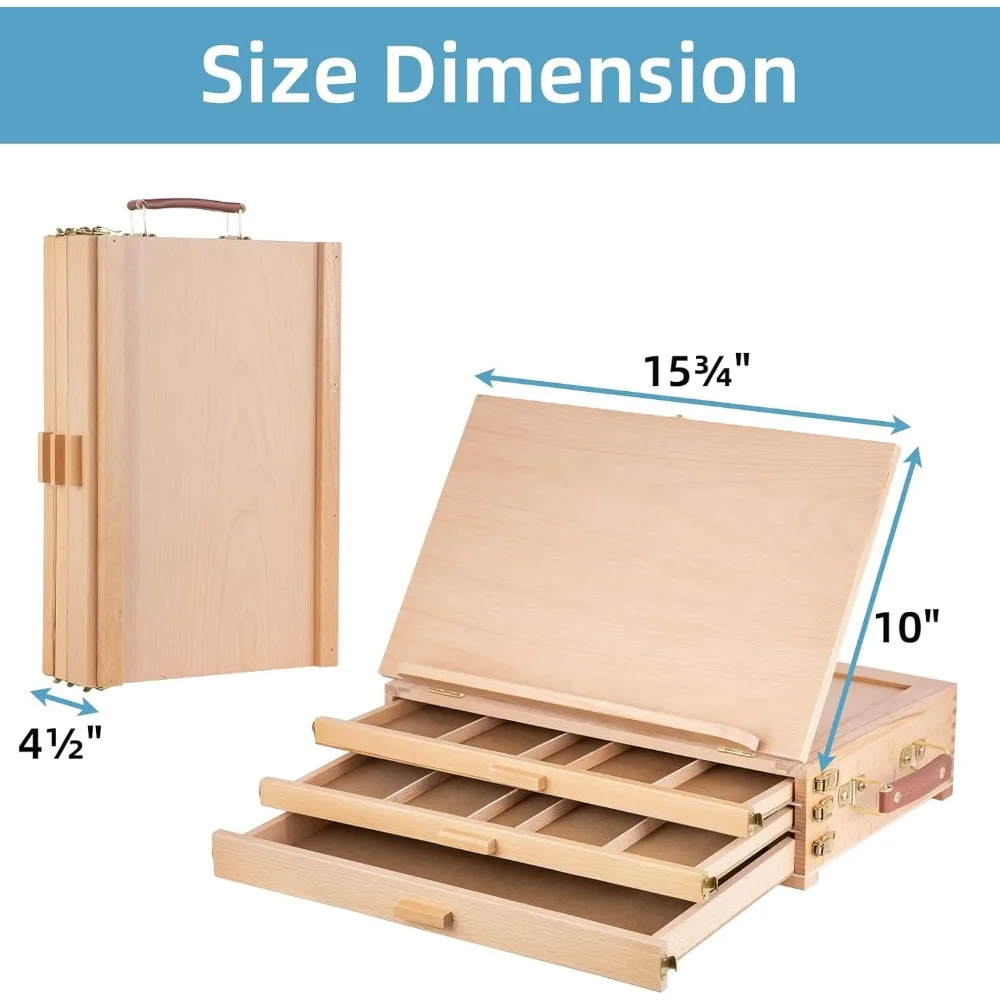 Настольный мольберт с ящиком для хранения эскизов, портативный настольный художественный мольберт из бука с 3 ящиками, регулируемая настольная подставка для рисования для