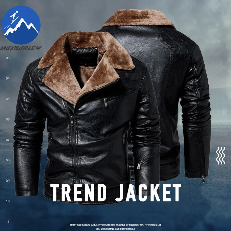 

Brand Motorcycle Leather Clothing Trade Men Clothing Thick Fleece Slim Warm Locomotive Male Leather Jacket Outer Wear Garment