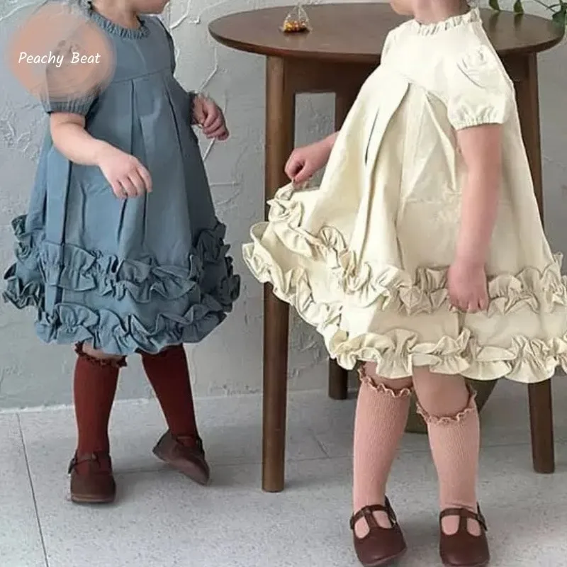 

Baby Girl Princess Cotton Rufferled Collar Dress Infant Toddler Child Vintage Puff Sleeve Vestido Summer Baby Clothes 1-7Y