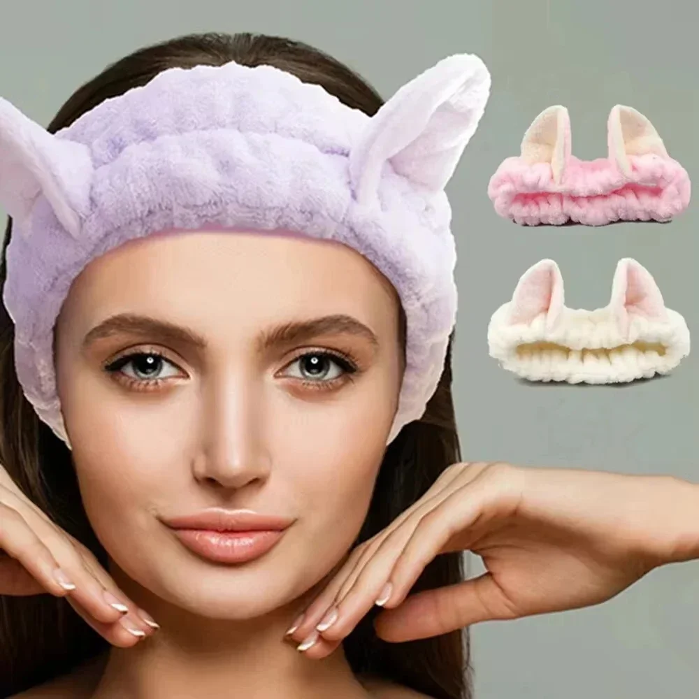 Accessoire à la mode en molleton de corail pour femmes, bandeau oreilles de chat mignon, doux et confortable, parfait pour le lavage et le maquillage du visage