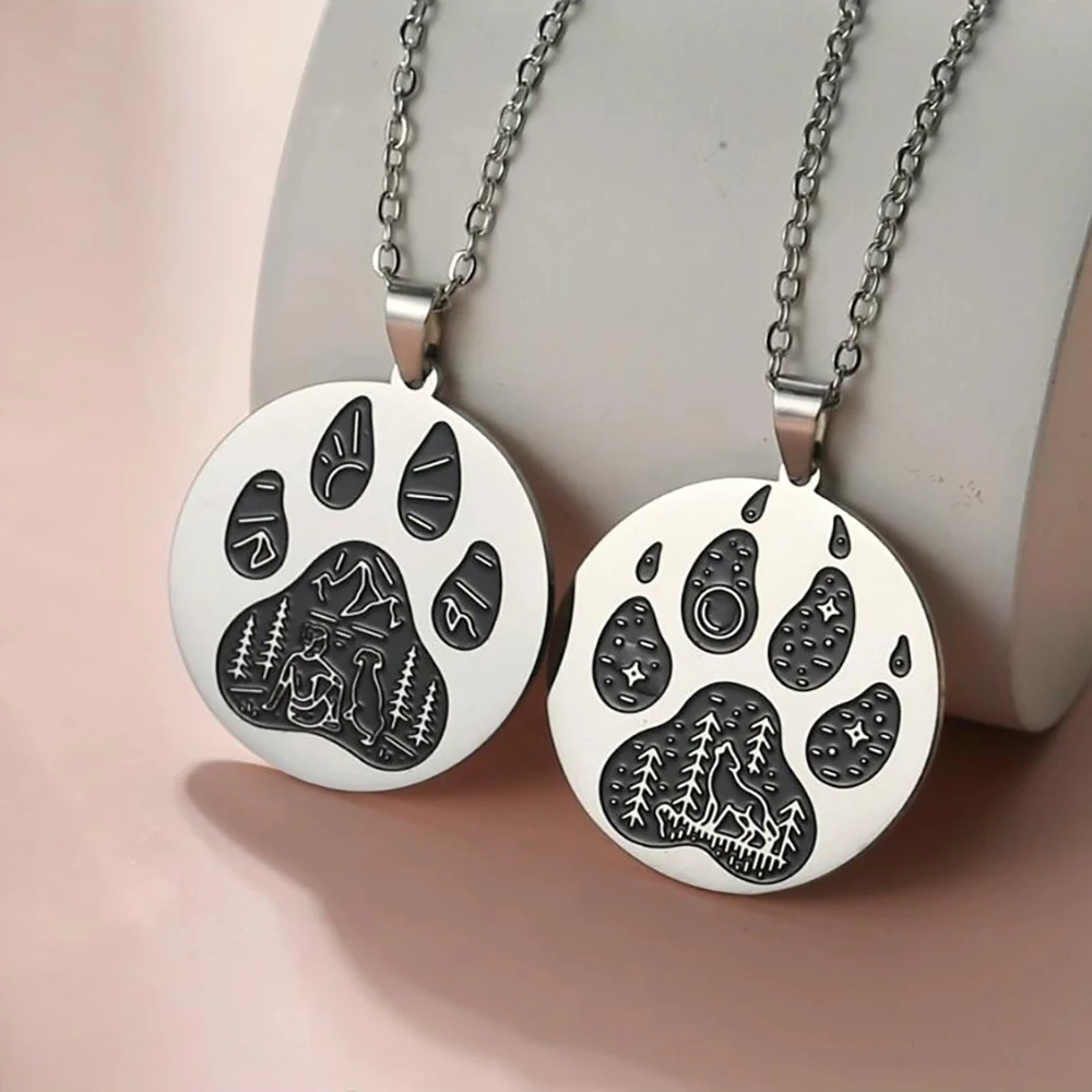 Skyrim Dog Cat Paw Claw Pendant Necklace Women Men Stainless Steel Gold Color Black Statement Chain Necklaces Jewelry Gift