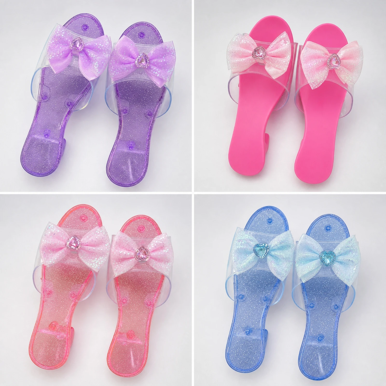 Princess High-Heeled Dress-up Sandal Portable Princess Play Shoe with Decorative Bow Open-Toe Dress-up Heel with Side Straps