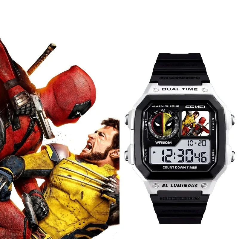 Marvel Deadpool & Wolverine Movie Peripheral Creative Personality Simple Fashion Quartz Square Watch Boys Holiday Gift Wholesale