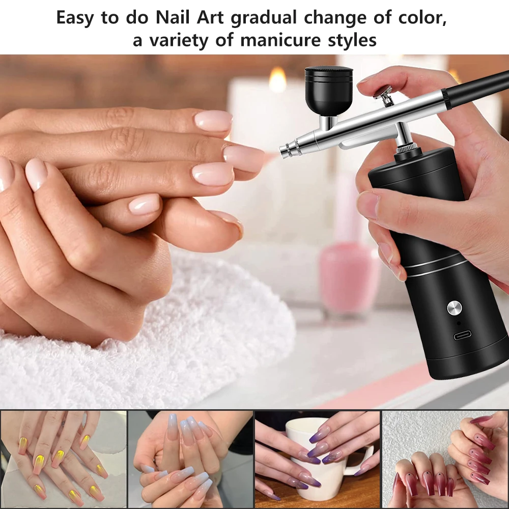 Airbrush Nail Draagbare Mini Luchtborstel Met Compressor Kit Voor Nagels Kunstmanicure Ambachtelijke Gebak Cake Verf Nano Spuit Pistool 350kpa