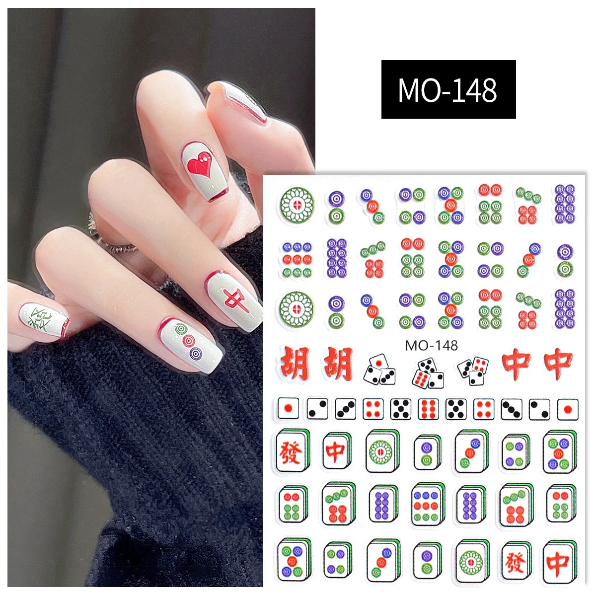 5D Relief Mahjong Nail Art Stickers Jelly Chinese Character New Year Happiness Nail Decoration Decals