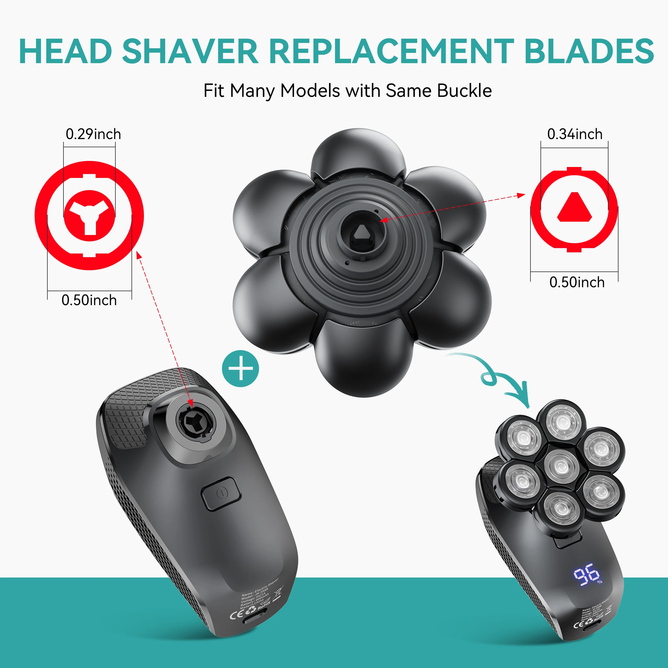 Kensen Razor Head Replacement Shaver Head Floating Washable Electric 7D Shavers Beard Practical Hair Trimmers Kit Cutter Blades