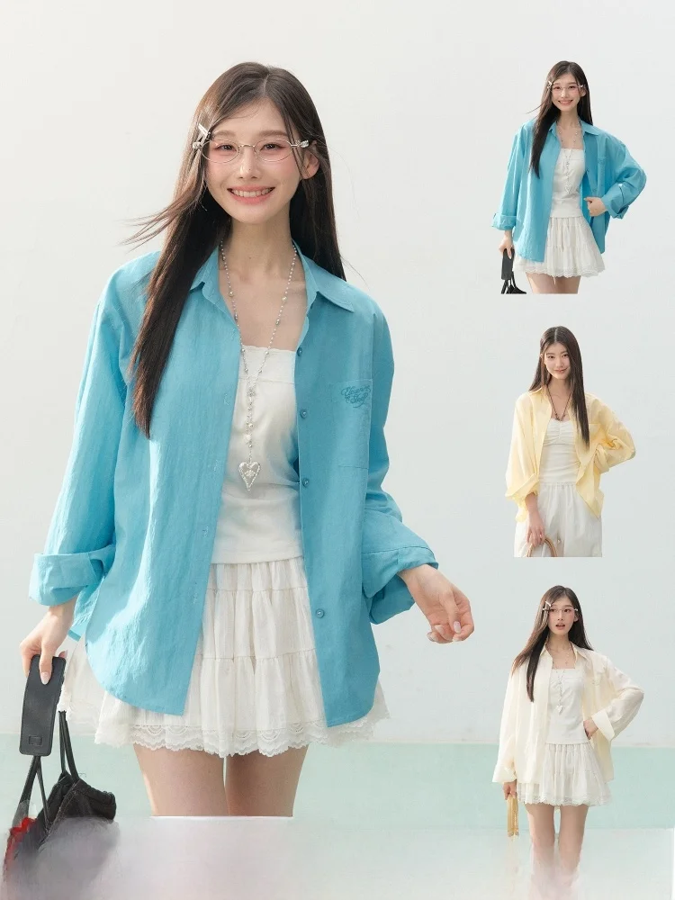 

ELEVEN SP Новая женская рубашка с длинным рукавом: роскошный комфорт для повседневной носки, корейский стиль, свободный крой, дышащая и удобная