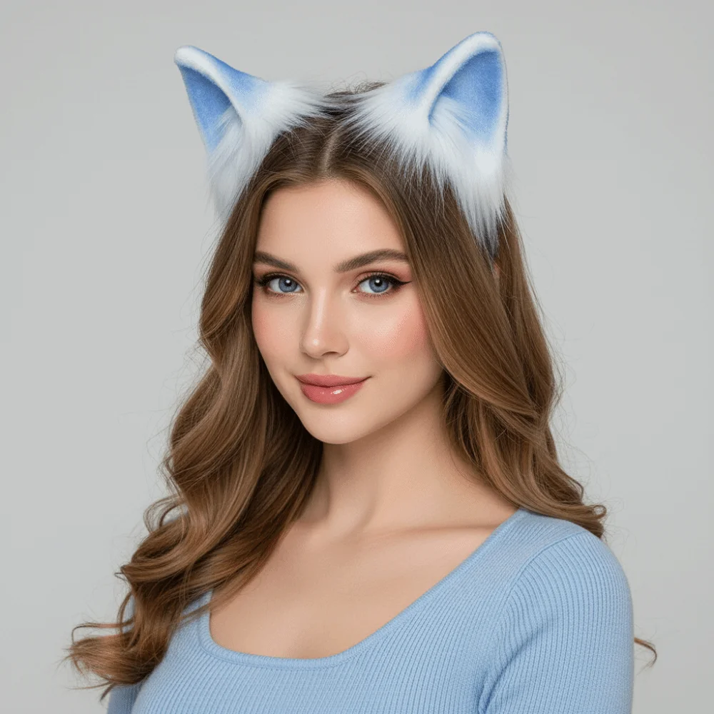 Gradient Color Faux Fur Cat Ears Flexible Fluffy Realistic Texture Cosplay Ears Hair Hoop Comfortable Lightweight