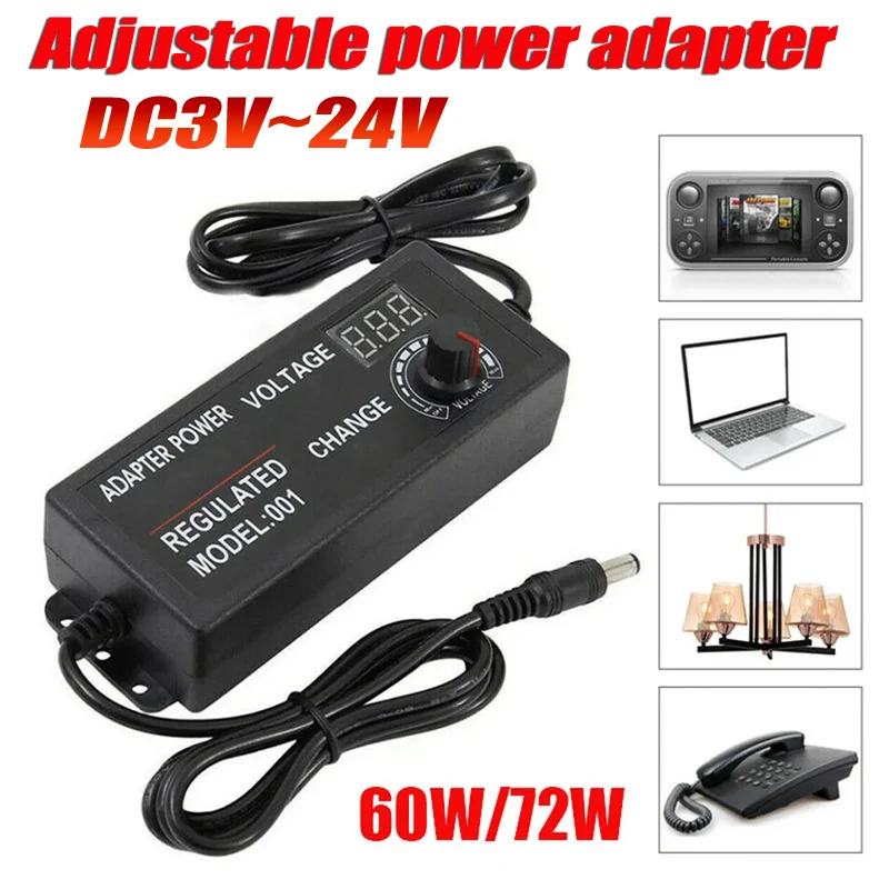 

AC DC 3V-24V Adjustable Power Supply Adapter 3A 5A Transformers Adjustable Display Srceen 220V To 12V