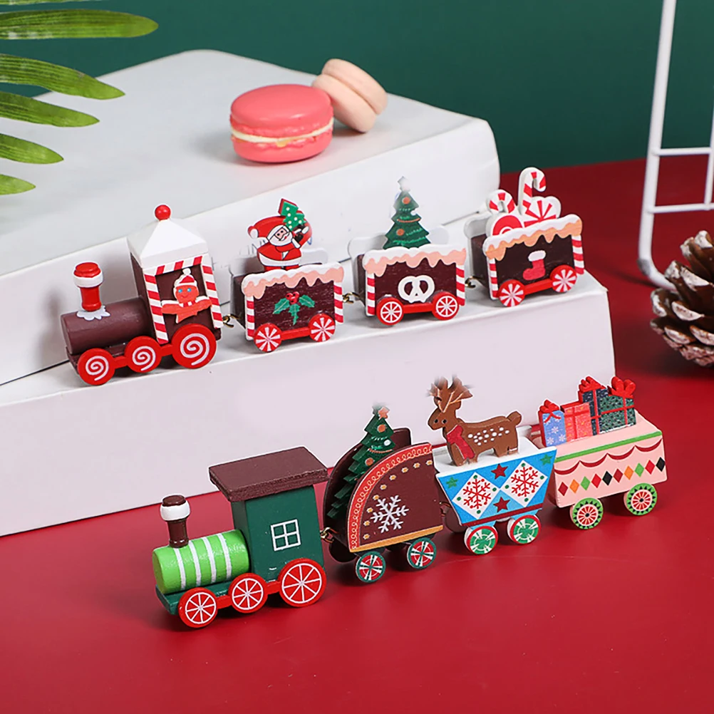 

2 Pcs Train naments Christmas Decor Wooden Red Green Non Fading Xmas Child Wood naments Gift Tabletop Model