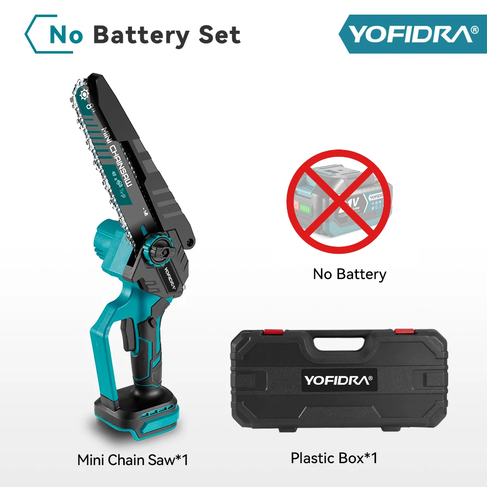 YOFIDRA 8 Inch Borstelloze Elektrische Kettingzaag Draadloze Oplaadbare Houtbewerking Tuin Snoeizaag Gereedschap Voor Makita Accu Pin