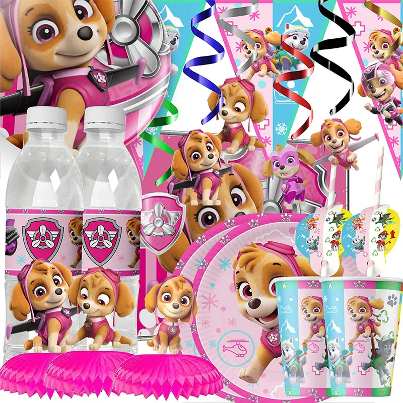 Paw Patrol Skye Thema Partyzubehör Geschirr Tasse Teller Topper Stroh Kind Baby Mädchen Geburtstag Party Dekoration Babyparty