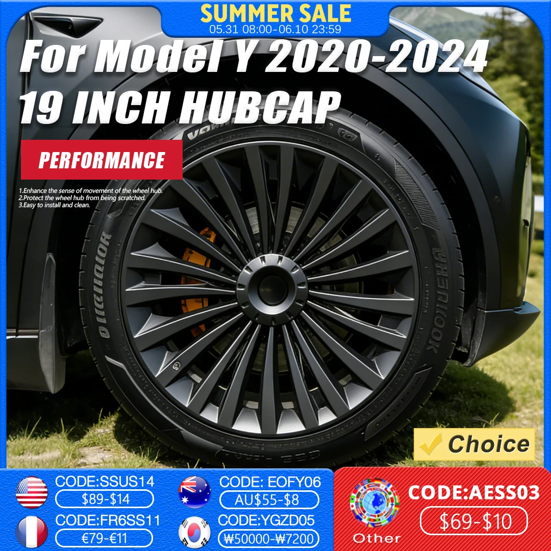 4PCS Hub Cap Performance Replacement Wheel Cap Automobile Full Rim Cover Accessories for Tesla Model y 19 Inch 2018-2023 Hubcap