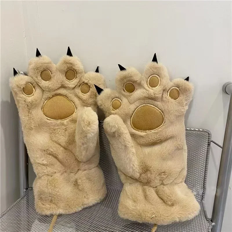 Cute Cat Claw Gloves Winter Girls Student Fur Thickened Animal Claw Warm Big Bear Palm Gloves Female Black Gloves  Winter Gloves