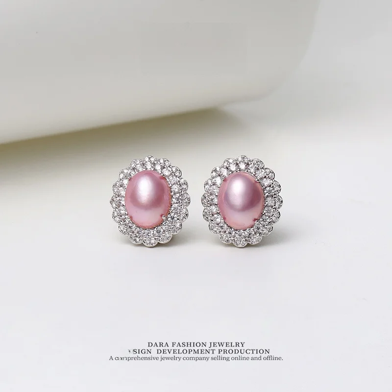 Pendientes de Perlas Mabe Color Rosa Aurora, Joyería Dara de Lujo, Elegante y de Alta Gama, Perla Natural, Accesorio de Moda