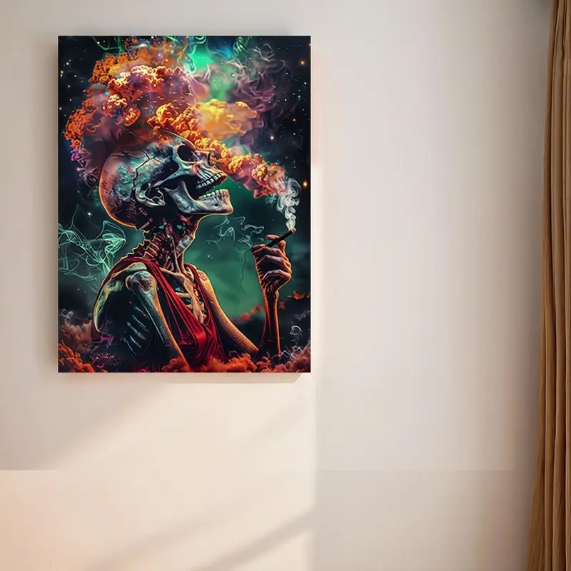 VIKAMA Psychedelic Starry Sky Smoke Smoking Skeleton Art Tapestry Wall Hanging Home Decor for Bedroom Living Room Dorm Hippie