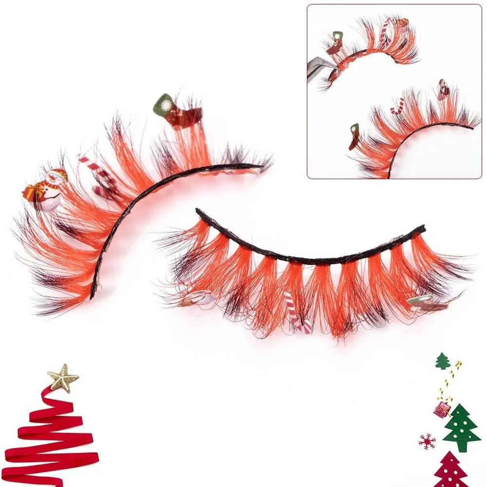 Chemical Fiber Christmas False Eyelashes Cartoon Snowman Eyelashes Extension Christmas Cluster Eyelashes 25mm Colored Eyelashes