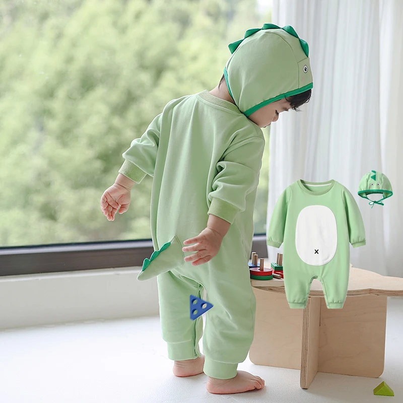 

Autumn Korean Baby Clothes Rompers Boys Girls Bodysuit Long Sleeved Cotton Newborn Baby Cartoon Dinosaur Animal Jumpsuits 2PCS