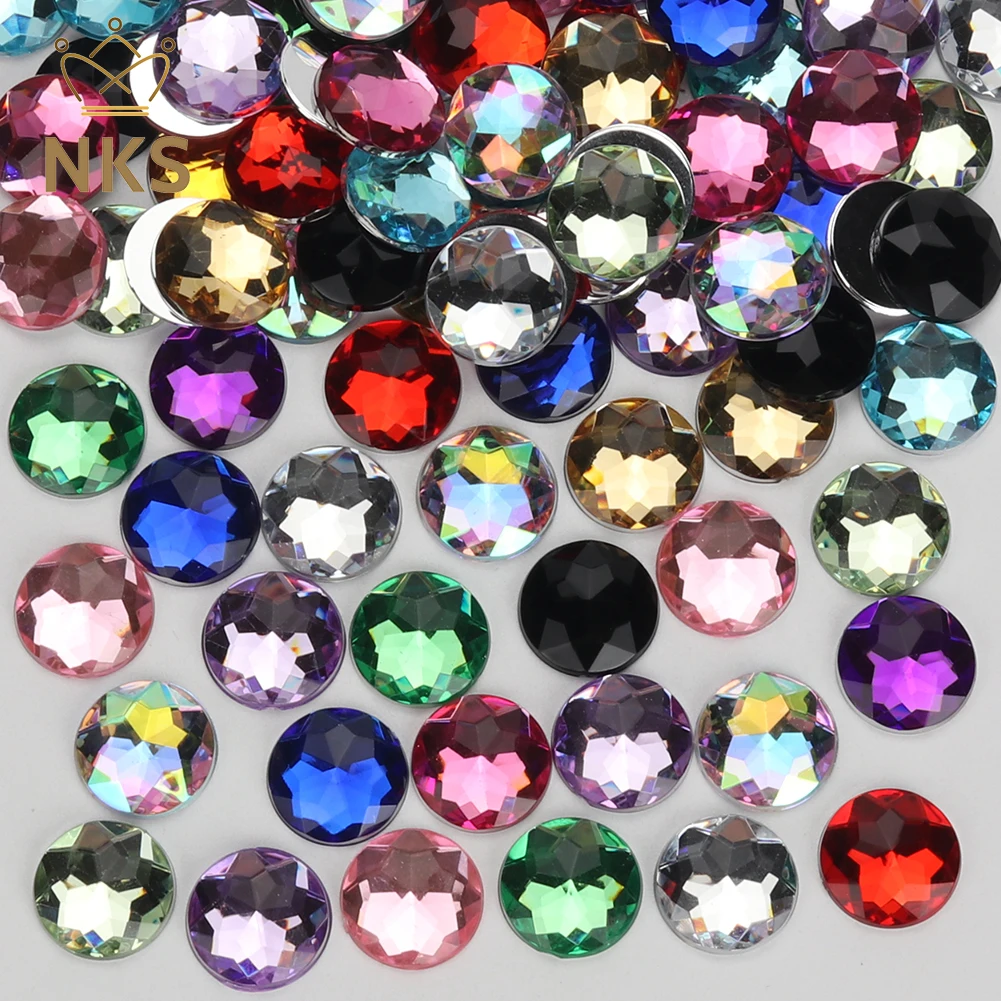 NKS 10 12 14 16 20 25 30mm Non Hotfix Colorful Round Stones Applique Flatback Acrylic Rhinestones For Garment Accessory Dress