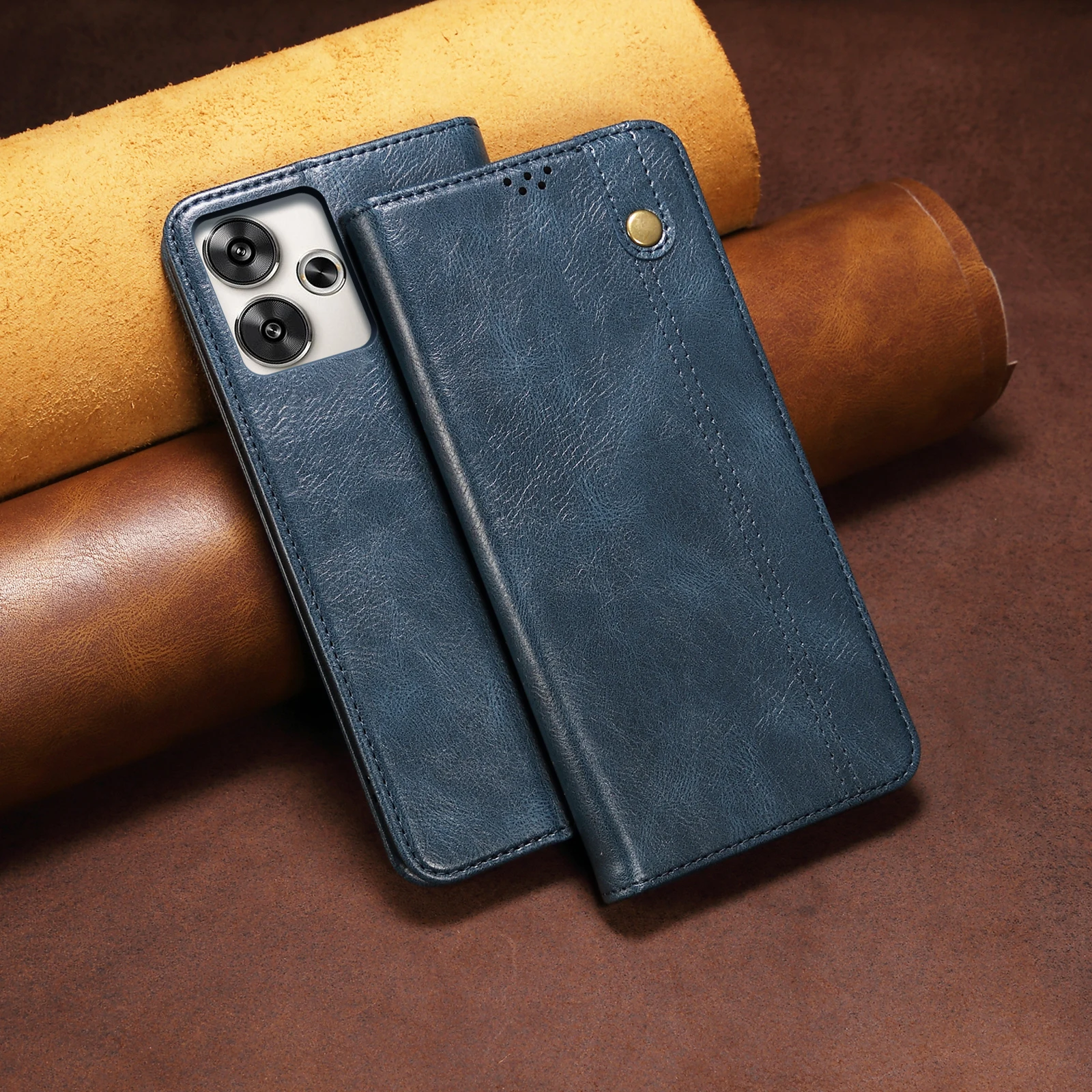 เคสฝาพับมีกระเป๋าเงินหนังขี้ผึ้งสำหรับ Xiaomi poco F6 5g/redmi TURBO 3/ปกหนังสือแนวธุรกิจแนววินเทจ Turbo3