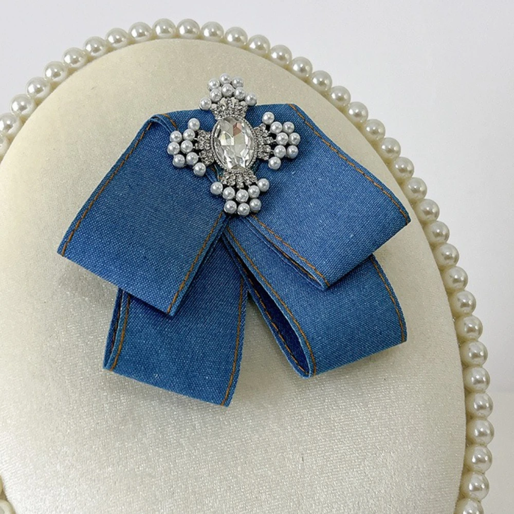 Koreanische Elegante Stoff Denim Brosche Strass Perle Biene Pins Hemd Fliege Mode Schmuck Hochzeit Party Abzeichen Zubehör – Detail 6