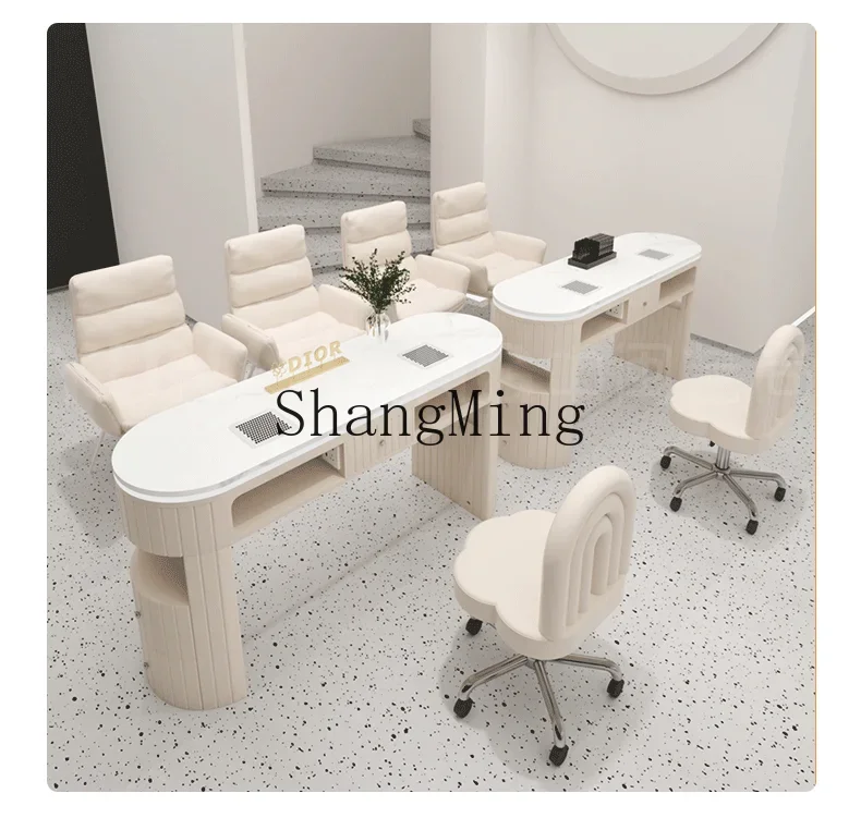 

ZYY new cream wind manicure table and chair set marble desktop with vacuum cleaner socket manicure table