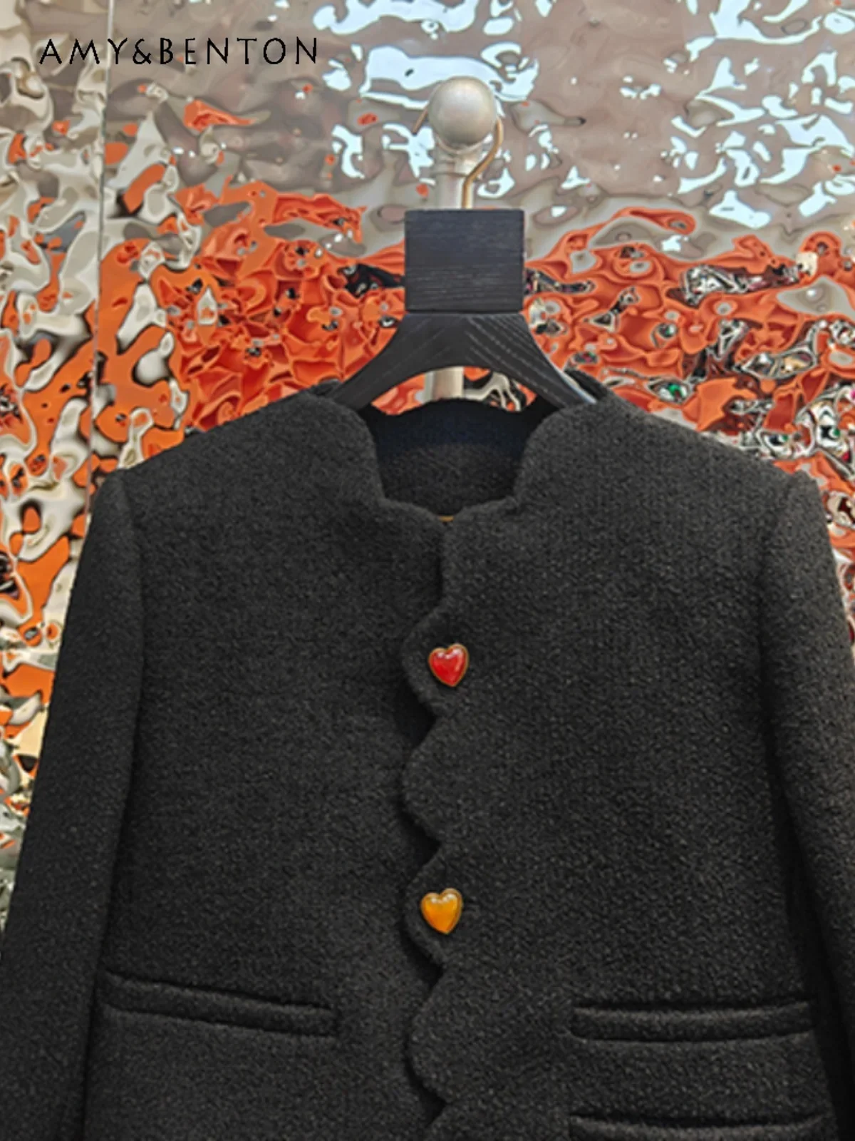 Autumn New Temperament Ladies Color Love Single-breasted Short Coat Women Office Lady Sweet Lotus Leaf Slim Versatile Jackets
