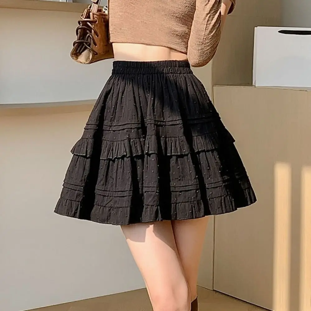 

JK Lolita Dots Shorts Mini Skirt Tiered Short High Waist Cake Skirt A-line Dress Pleated Mini Skirts School